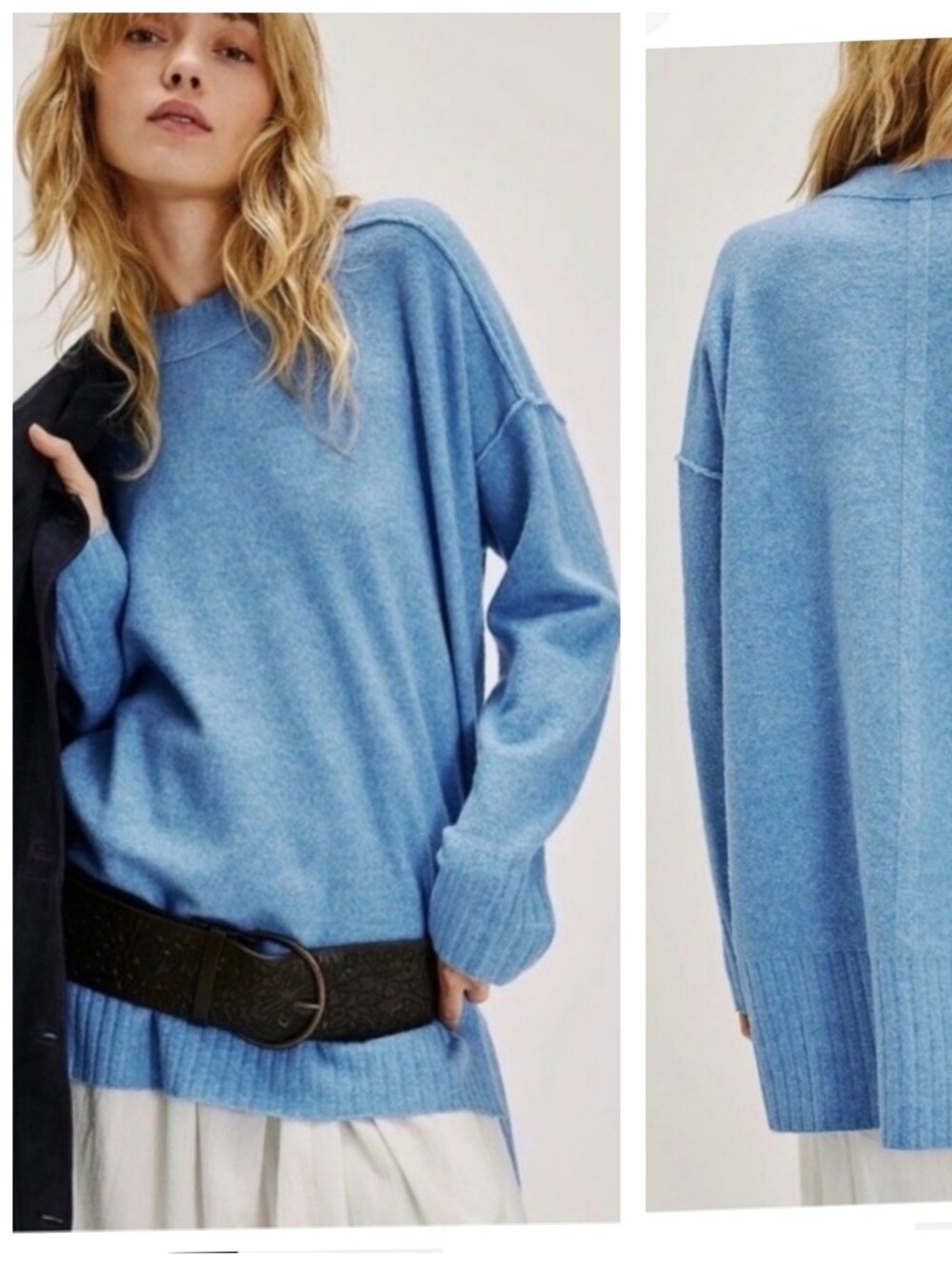 Free People Phoebe Pullover Sweater Size S Blue New With Tag Oversize